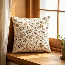 1pc Rustic Style Brown Floral Short Plush Throw Pillow Cover - Double-Sided Print, Vintage Matte Brown Floral Pattern, With Zipper, Suitable For Warm Bedroom And Romantic Country Decor - Inner Cushion Not Included, Flat 2D Version - Multicolor - View 7