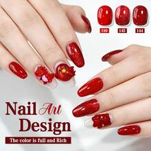 Limegirl 6-Color Ruby Red Gel Nail Polish Set, New Year Glow Removable UV/LED Gel Nail Polish Set, Home-Friendly, Suitable As A Gift For Women - Multicolor - View 6