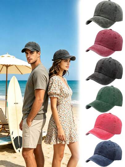 1pc Women's Solid Color Washed Baseball Cap Suitable For Spring Summer Autumn Outdoor Travel Fashion Wear