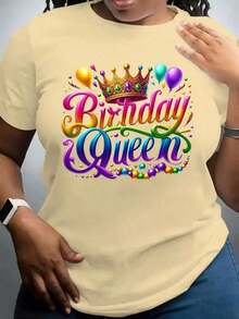 Gift 1 Piece Casual Fashion For Men And Women, Short Sleeve Crew Neck T-Shirt With Fun Print For Women, Lightweight Luxury, Simple Style, Holiday Party, Letter And Animal Pattern Print, Breathable, Vintage, Casual, Elegant Style, Cartoon Letter Print, Perfect Choice, Crew Neck T-Shirt, Versatile Top, Comfortable And Versatile For Daily Wear, Easy To Match, Daily Outfit, Urban Style, Holiday Outfit, Weekend Outfit. Soft - 杏 - 查看 6