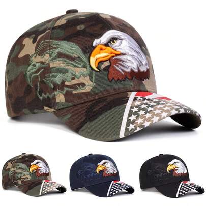 1pc Men's Eagle Head Embroidered Baseball Cap, Street Hip Hop Fashion Casual Hat For Spring, Autumn, Travel, Beach Vacation
