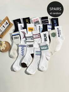 5 Pairs/10 Pairs Random Style Unisex Colorful Creative Graffiti Letter Number Mid-Calf Socks Couple Socks Suitable For Daily Use - Multicolor - View 6