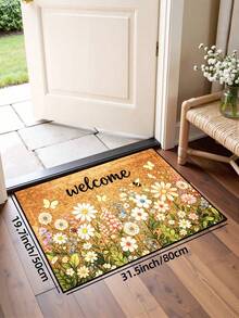 1pc White Flower Green Leaf Bee Welcome Pattern Door Mat, Pastoral Style Machine Washable Polyester Fiber Mat, Suitable For Living Room, Kitchen, Bedroom, Entrance, Home Decor, Room Decor, All Seasons - 1PC - View 15