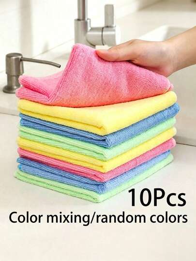 20pcs Thick Kitchen Cleaning Cloths/Rags, Multi-Color, Bamboo Fiber Material, Highly Absorbent, Non-Shedding, Non-Stick Oil, 9.8"X9.8", Hand Wash Only, Suitable For Kitchen, Bathroom, Home Cleaning