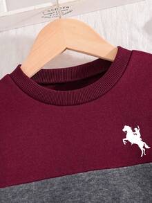 Young Boy Cartoon Print Warm Crew Neck Long Sleeve Top And Sweatpants - Burgundy - View 4