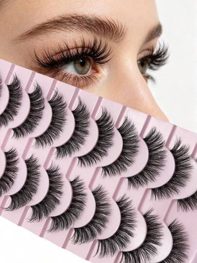 10 Pairs Of 3D Transparent Stem False Eyelashes, Naturally Fluffy And Thick, With Long-Lasting Curling And No Collapse, Light And Feather Like, Invisible Transparent Tape Instantly Enlarges The Eyes