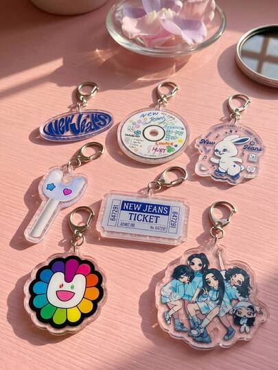 7pcs K-Pop NewJean Acrylic Keychain, Keychain Accessory, New Denim Keychain, Daily Bag Decoration, Bag Pendant, Lanyard, Keychain. Suitable As A Gift For Boyfriend, Girlfriend, Family, Doctors, Nurses, And Can Also Be Used As A Party Gift, Phone Decoration, Etc.
