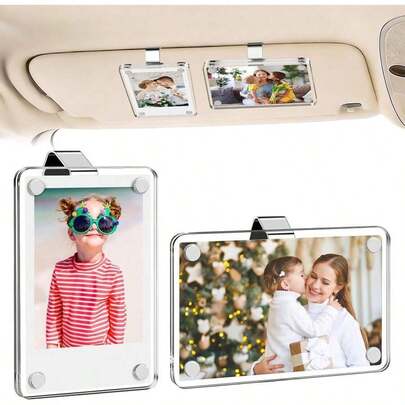 1 Pack Car Visor Picture Holder, Crystal Clear Acrylic Picture Frames For Car Sun Visor, Car Accessories, Easy Install Universal Fit, Personalized Gift For Family Photos, Gifts For Boyfriend