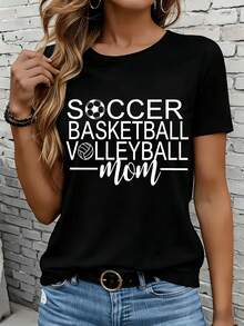 Camisetas de manga corta para mujer en blanco y negro son adecuadas para el ocio diario, el hogar y los viajes al aire libre. Camiseta deportiva para mamá, camiseta gráfica casual para fanáticas del fútbol, baloncesto y voleibol, ideal como regalo para fiestas o vacaciones. - Negro - Ver 7