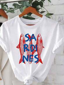 Top de verano estilo Y2K, camiseta suave 100% algodón puro, con estampado de cocoteros, sardinas, limones de verano y naranjas frescas, camiseta de mujer con estampado de dibujos animados de conchas marinas, playa, retro, océano, ideal para amantes del océano, adecuada para diversas ocasiones, como regalo para festivales, cumpleaños, festivales de música, uso casual, versátil y cómoda, para vacaciones en la playa, sencilla y a la moda, adecuada para el uso diario de mujeres y niñas. - Blanco - Ver 8