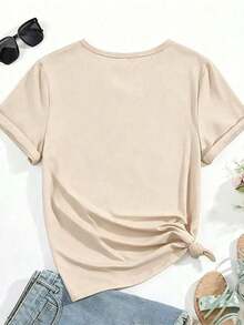 Camiseta Holgada Sencilla Mujer Estilo Moderno Women's Casual Daisy Floral Print T-Shirt Round Neck Short Drop Shoulder Sleeve Top Medium Stretch Tee for Spring Outfits Camiseta Mujer Estampado Gráfico  Verano 2026 - Albaricoque - Ver 4
