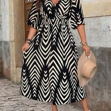 Summer Elegant Floral Print Short Sleeve Dress - Azul - Ver 5
