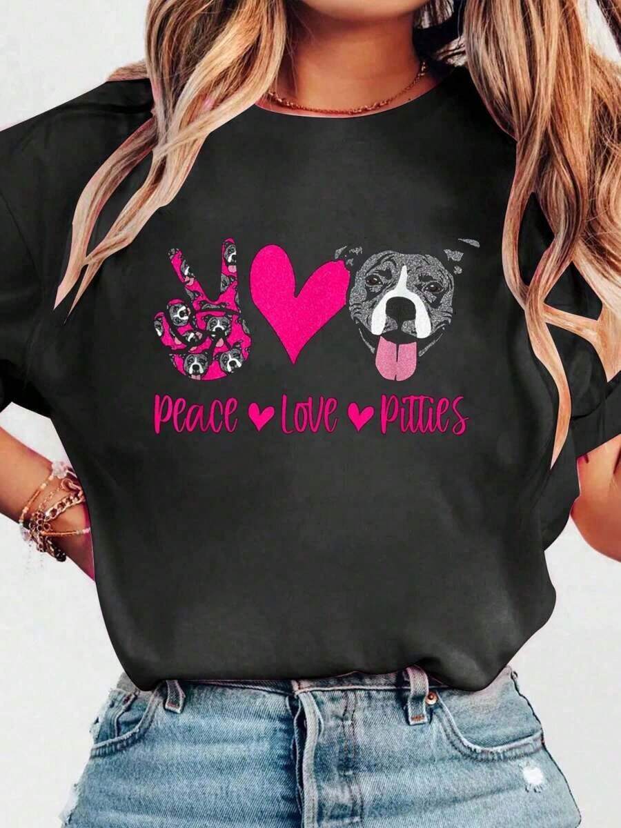 Impala Camiseta Oversize con Estampado de Pit Bull Lives Matter, Cachorro Pittie, Mamá de Perros, para Mujer, Camiseta Gráfica, Tops de Mujer, Camiseta de Manga Corta de Verano para Mujer - Negro - Ver 1