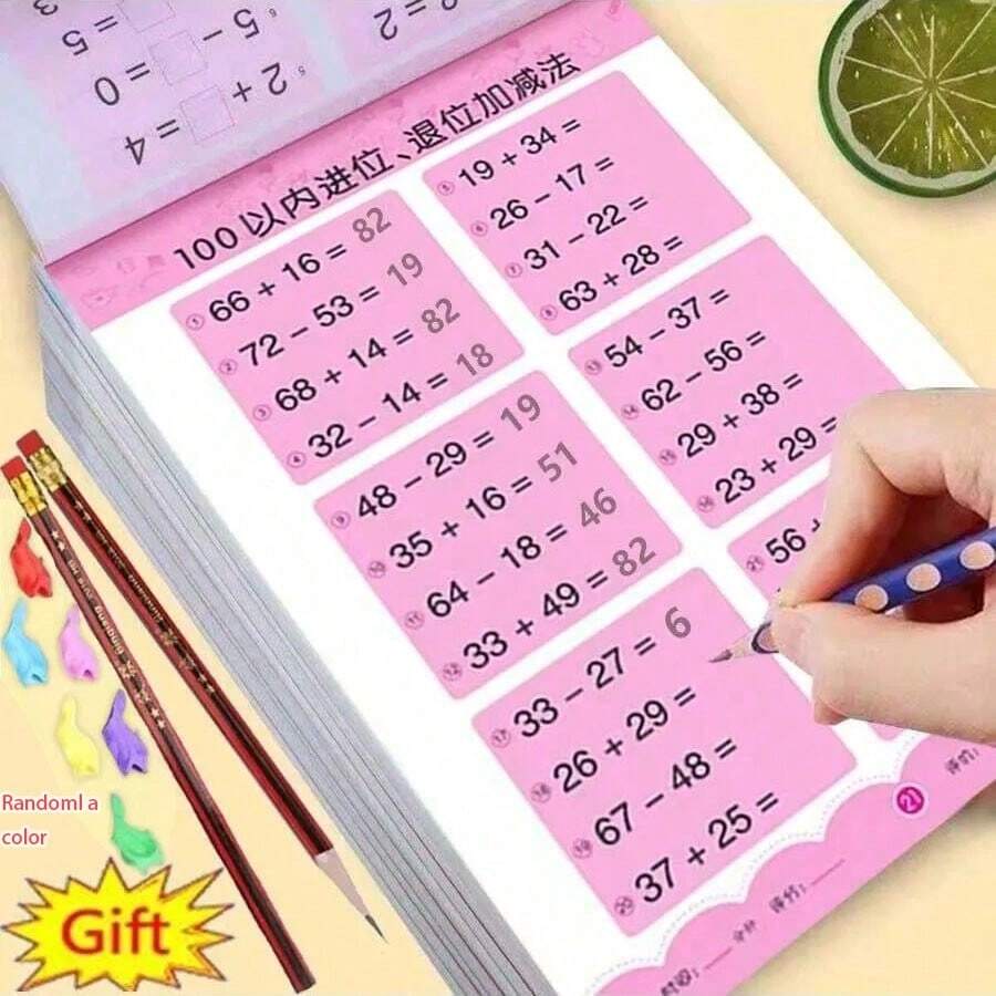 Sách bài tập toán 64 trang - Phép cộng và phép trừ trong phạm vi 100 + Quà tặng - Cải thiện khả năng tính toán, rèn luyện kỹ năng tư duy, luyện tập toán viết tay - Màu vàng - Xem 1