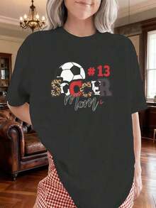 Women's "Soccer Mom Thirteen Mother's Festival Lover" Graphic Print T-Shirt, Fashion Clothing. - 黑色 - 查看 5