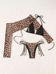 Conjunto de 3 piezas de traje de baño negro y blanco para mujer, conjunto de traje de baño casual y sexy de 3 piezas para resort de playa, conjunto de traje de baño de 3 piezas para mujer, Bottom de traje de baño para mujer, conjunto de playa negro y blanco para mujer - Multicolor - Ver 5