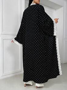 Áo khoác Abaya nữ thanh lịch với họa tiết chấm bi và ren phối hợp. - Nhiều màu - Xem 3