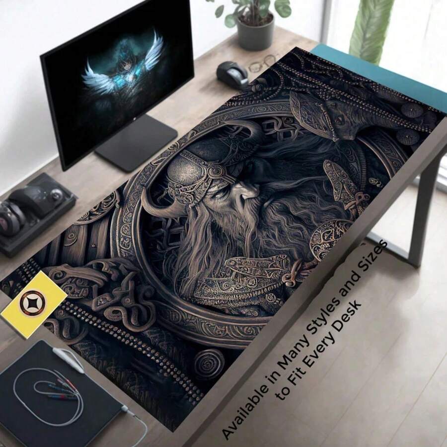 1 Peça Tapete de Mesa Estilo Viking - Mouse Pad de Borracha Antiderrapante Extra Grande - Tapete de Mesa com Design Estético - Tapete de Mesa Verde Fofo - Configuração de Desktop para Jogos - Mouse Pad de Teclado Gamer Extra Grande - Mouse pad - Visão 1