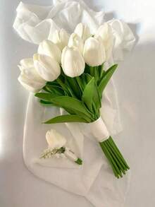 Bó hoa tulip trắng giả, trang trí nhà cửa/văn phòng/đám cưới/lễ hội. - trắng - Xem 2