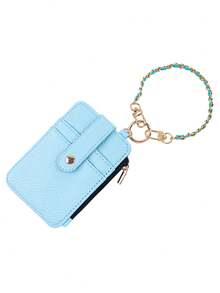 1pc Women's PU Leather Card Holder Wristlet - Litchi Texture Mini Wallet With Detachable Gold Chain, Transparent ID Window & Zipper Coin Pocket, Multi-Slot Organizer For Everyday Use - Multicolor - View 14