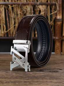 1pc Men's PU Leather Automatic Buckle Belt, Embossed Hollow Letter Buckle, Bamboo Joint Pattern Adjustable Business Casual Waist Belt, Multiple Colors Available, Fashionable , Suitable For Men's Jeans, Suits, Workplace Formal Wear And Daily Casual Wear. Light Luxury Style, High-End Feel, Best Gift For Father And Boyfriend. - Multicolor - View 17