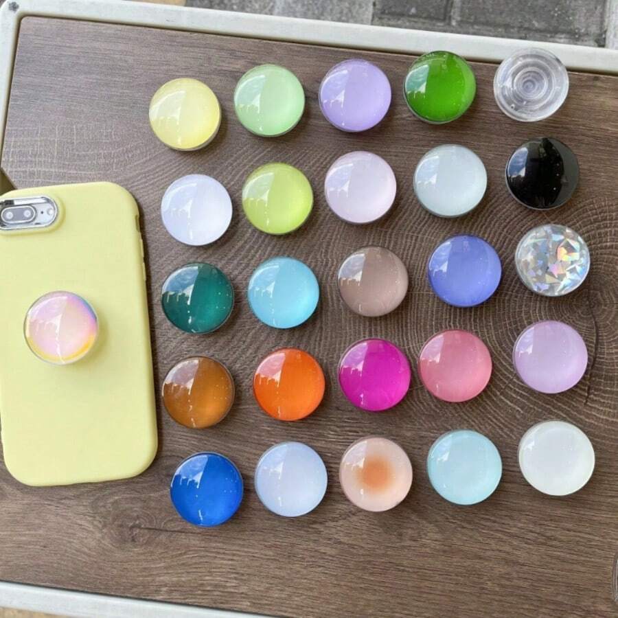 Minimalist Solid Color Material Phone Push-Pull Holder 1 Simple Jelly Colored Phone Airbag Holder, Solid Color Circular Extendable Phone Holder, Universal Adhesive Base, Suitable For Phones And Tablets, Perfect For Desktop Use, Vlogging, And Live Streaming Mother's Day Gift