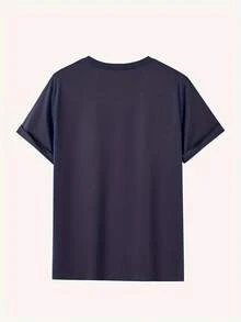 Camiseta de Manga Corta para Hombre con Estampado de Letras - Cuello Redondo Casual, Transpirable, Ajuste Regular para Clima Caluroso, Lavable a Máquina y en Seco - Versátil para Uso Casual - ¡En Stock! - Negro - Ver 3