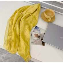 Korean-Style Solid Color Lace-Trimmed Square Scarf, Spring Silk Scarf, Versatile Artistic Scarf Women, Decorative Neck Scarf, Headscarf, Shawl - Màu xanh lam - Xem 10