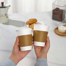 50/100pcs Premium Disposable Coffee Cup Sleeves, Corrugated Kraft Paper Heat Insulation Sleeves, Suitable For Hot And Cold Drinks, Fit Multiple Paper Cup Sizes, Suitable For Commercial And Home Use, Christmas, Family Gatherings - Multicolor - View 5