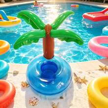 Soporte flotante para vasos con forma de árbol de coco, alfombrilla inflable de dibujos animados para vasos adecuada para reuniones de ocio, bandeja inflable divertida para bebidas, flotador para bebidas de fiesta en la piscina, alfombrilla flotante para bebidas de piscina, ideal para fiestas con tema hawaiano - Multicolor - Ver 4