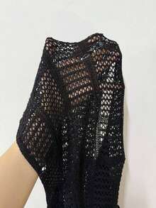 Top de ganchillo calado para playa de verano - Negro - Ver 3