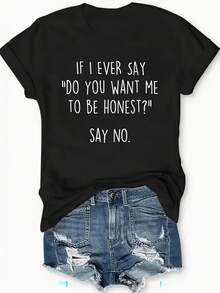 Camiseta de talla estándar, Camiseta gráfica oversize para mujer con estampado "Refuse" - Modelo casual normal, manga larga, cuello redondo, lavable a máquina, ropa casual con eslogan, ajuste cómodo y holgado para todo tipo de cuerpos (Entrega rápida local) Ropa infantil - Negro - Ver 7