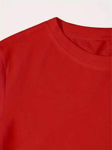 Women's Short-Sleeved T-Shirt With Round Neck, Cherry Print, Casual Spring-Summer Style - Unisex Loose-Fitting Cotton Short-Sleeved T-Shirt With Round Neck, Urban Vintage Style. - 紅色 - 查看 3