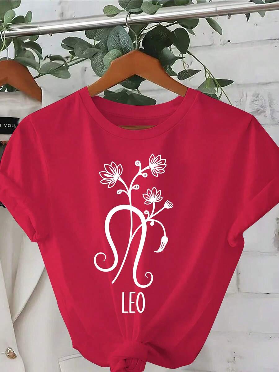 Women's Plus Size Casual Floral Print T-Shirt - Light Gray, Round Neck, Short Sleeve, Perfect For Spring And Summer, Casual Wear T-Shirt | Floral Print Top | Slightly Stretchy Fabric, Plus Size Clothing - 紅色 - 查看 1