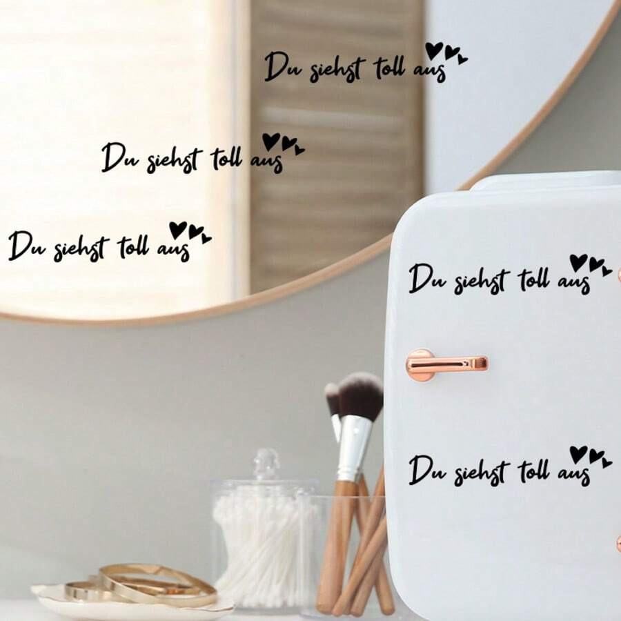5pcs French Style Positive Energy Mirror Sticker | With Black Letters, Suitable For Glass Doors, Windows Glass Home Decoration - Self-Adhesive Removable PVC Asymmetric Shape, Motivational Wall Art, Easy Peel And Stick Design, Single Use