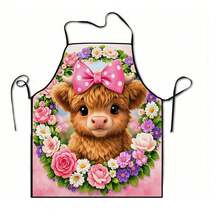 1pc Cute Cow Print Apron, Suitable For Kitchen, Living Room, Dining Room, Hotel, Outdoor BBQ, Made Of 100% Polyester, Machine Washable & Hand Washable - Multicolor - View 12