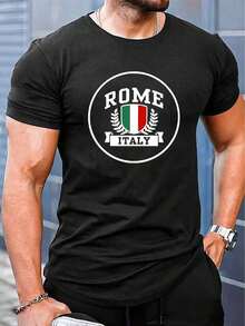 Casual Streetwear T-Shirt For Big And Tall - Short Sleeve Crew Neck, Letter Print And Logo Design, For Spring Summer Autumn, Casual Wear, Sizes (Comfortable Fit, Easy Care) - Product Name In Chinese: PLUS SIZE - 黑色 - 查看 1