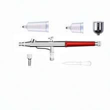 131pcs Airbrush Kit With 0.3mm Nozzle, Interchangeable Paint Cups - Ideal For Nail Art, Tattoos, Cake Decorating And Toy Model Painting - Red - View 8