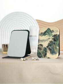 1个中式花卉折叠化妆镜，轻巧便携，采用耐用PU皮革材质，适用于各种场合，饰有优雅的水墨亭台花卉图案，可折叠结构，可靠且便于携带。 - 彩色 - 查看 17