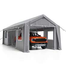 Beaully Heavy Duty Carport Canopy With Front Doors & Roll-Up Side Openings, 200gsm PE Tarp Car Shelter Tent, Ventilation Windows Vehicle Canopy, Weather-Resistant Portable Car Canopy,Gray - Gray - View 6