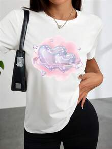 Camiseta blanca de mujer con diseño y texto de corazón, perfectara salidas informales y ocio - Blanco - Ver 2