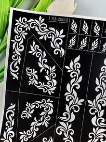 1pc Vintage Scroll Pattern Mehndi Tattoo Stencil, Scroll Vine Design, Suitable For Hands, Feet, DIY Body Art Design, Perfect For Spring/Summer, Romantic Wedding, Festival, Music Party, Women's Body DIY Hand-Drawn Hollow Template - Black - View 7