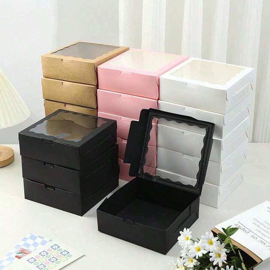 5/10/20pcs Bread Boxes With Window, Pastry Packaging Boxes, Suitable For Macarons, Cookies, Cupcakes, Donuts, Desserts - Bakery, Snacks, Small Cakes - Pink - View 1