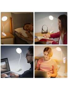 1pc LED Multi-Function 3-Color Desk Lamp, Plug-In/Rechargeable (800mAh Battery) Options, USB Clip-On Eye-Care Study Night Light, 360° Rotatable Reading Lamp, Suitable For Student Dorm, Bedroom, Classroom, Living Room, Bedside, Portable Desk Lamp - Clip-on Round Table Lamp - View 5