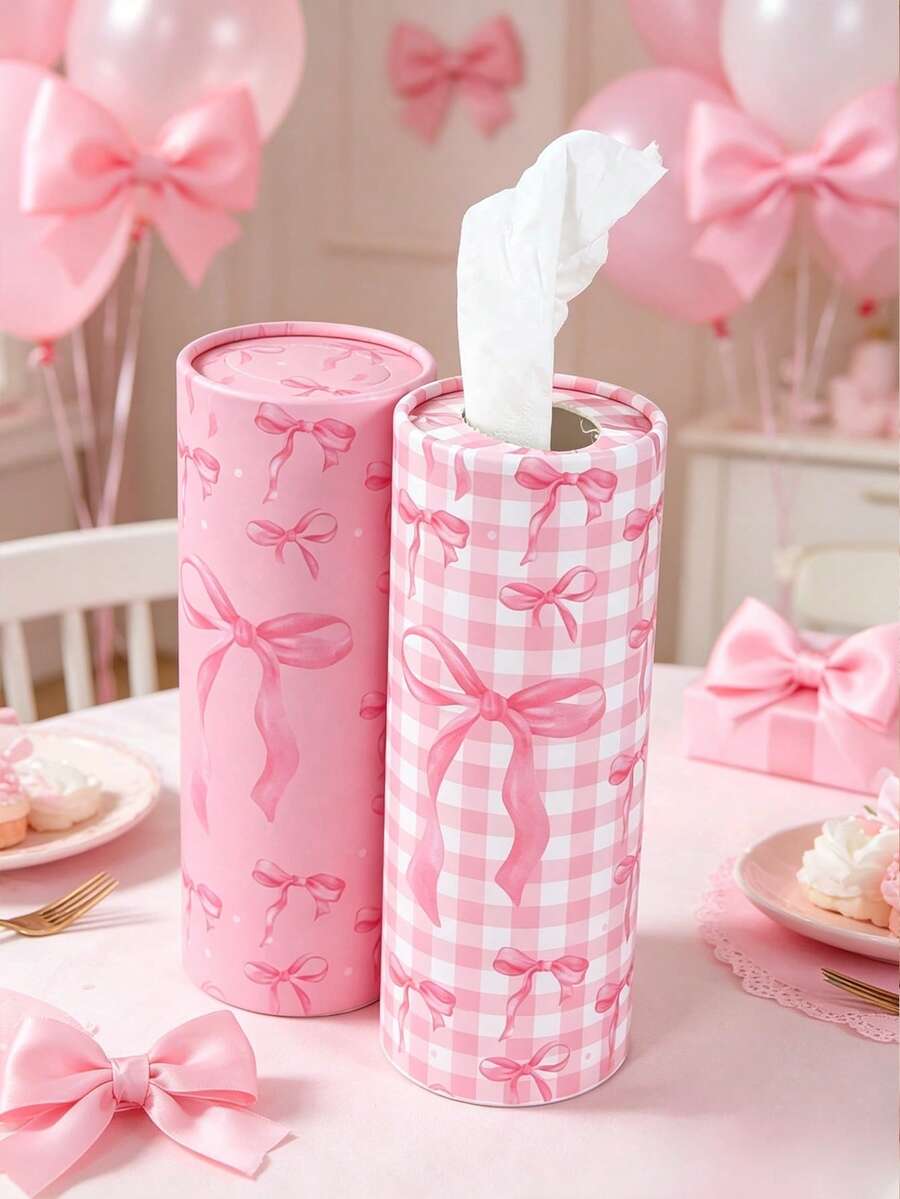 2 buc cutii rotunde pentru șervețele cu imprimeu de fundă roz, accesorii pentru petrecere baby shower, decor de masă pentru petrecere cu fundă roz, recipient pentru depozitarea șervețelelor, decor pentru petrecere de ziua de naștere cu fundă roz, decor pentru petrecere cu dezvăluirea genului, decor pentru baby shower, decor pentru petrecere cu fundă roz, suporturi pentru șervețele auto, cilindru pentru șervețele de călătorie, pentru suporturi de pahare pentru vehicule, masă de sufragerie acasă, baie, dormitor, picnic în aer liber pentru camping, cadou pentru baby shower, cadou de petrecere