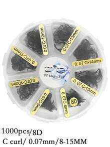 Một hộp 1000 chiếc lông mi giả hình quạt, chân nhọn, độ dày 4D/5D/6D/7D/8D/10D/12D, độ dày 0.07mm, chiều dài 8-15mm/8-15mm hỗn hợp, độ cong C/D, mềm mại và tự nhiên, dễ mang theo, lông mi giả được gắn thủ công, thích hợp cho tiệc tùng và du lịch. - Xem 79