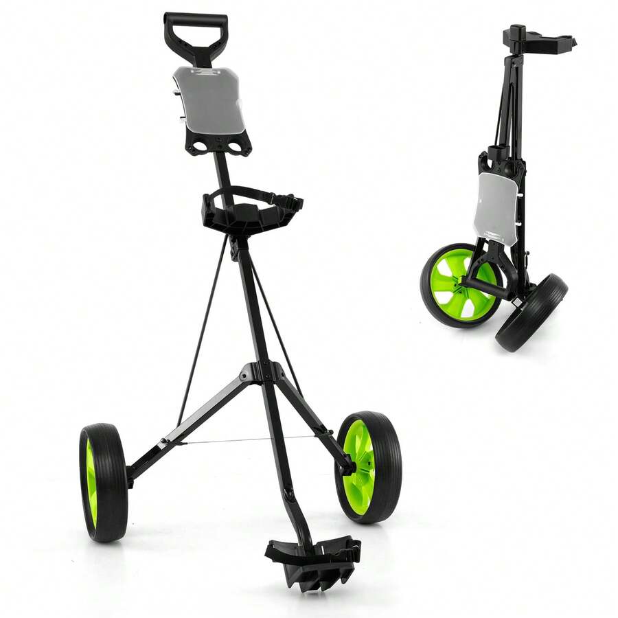 GOFLAME 2-Wheel Golf Push Pull Cart Folding Golf Trolley With Scoreboard - 綠色 - 查看 1