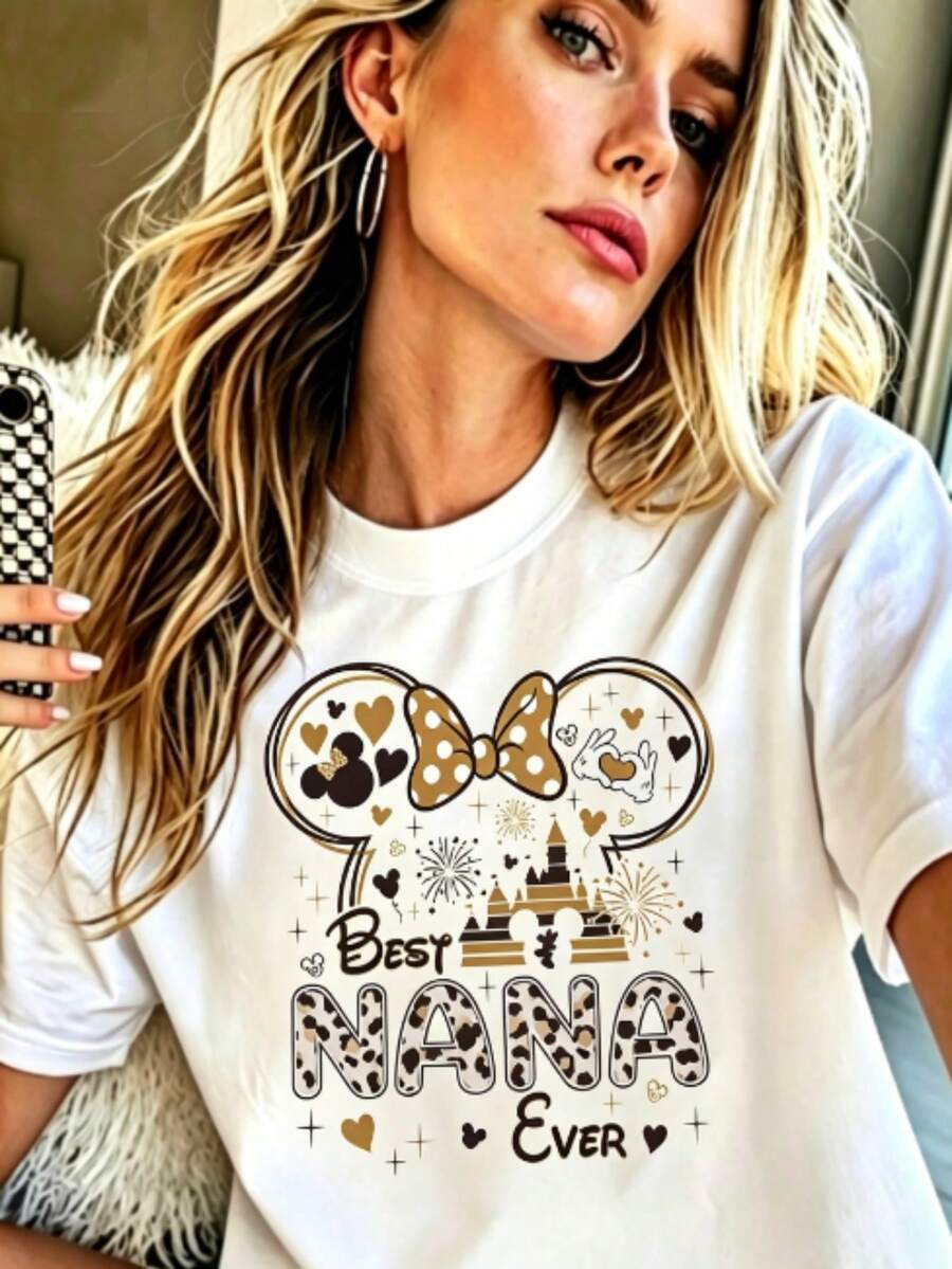 T-shirt graphique Disney pour femme << Meilleure grand-mère du monde », mignon et décontracté, col rond, manches courtes - Blanc - Voir 1