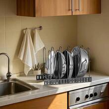 Pots And Pans Organizer Under Cabinet - 8-Tier Adjustable Pan Organizer Rack For Cabinet - Heavy-Duty Pot & Pan Organizer - Perfect To Store Pots, Pans, Lids - Easy Kitchen Organization And Storage - 黑色 - 查看 3