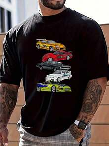 Camiseta Casual de Manga Corta con Cuello Redondo y Estampado para Entusiastas de Autos para Hombres LDIX - Negro - Ver 6